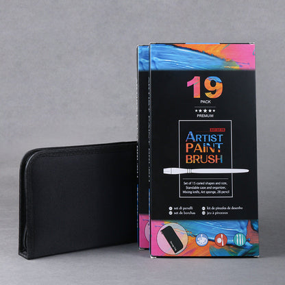 Artist Paint Brush Set 19x Suitable for Watercolour, Acrylic, and Oil Painting