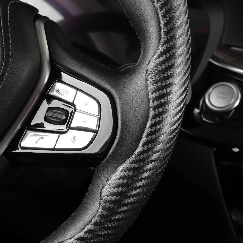 2x Black Carbon Fiber Steering Wheel Booster Non-Slip Cover Trim Accessories.