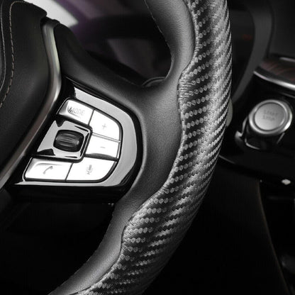 2x Black Carbon Fiber Steering Wheel Booster Non-Slip Cover Trim Accessories.