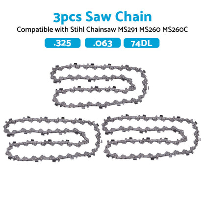 3PCS Chainsaw Chain 74DL 325. 063 Semi Chisel Suitable for 18 inch  Stihl MS291 MS260.