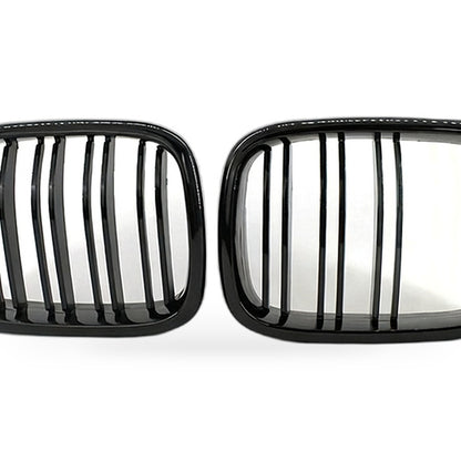 Gloss Black Double Line Grille Red Yellow Mesh Suitable for BMW E39 99-04 - XQ1