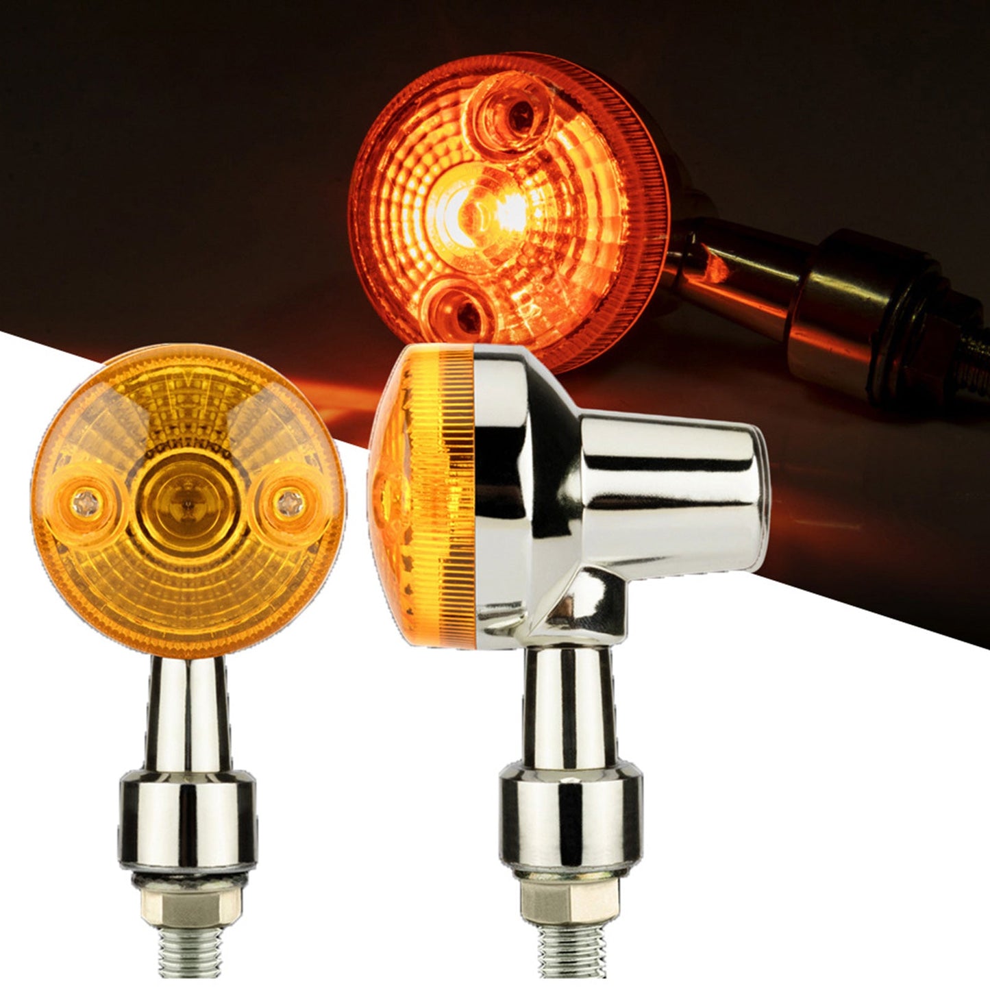 4x Chrome Motorcycle Turn Signal Lights Amber Indicators Blinker Universal Bulb.