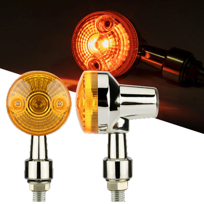4x Chrome Motorcycle Turn Signal Lights Amber Indicators Blinker Universal Bulb.