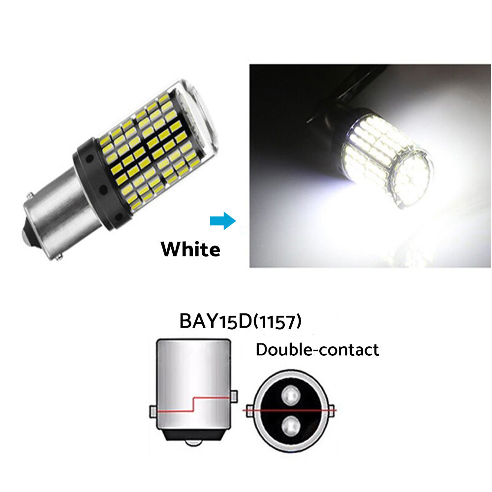2X P21 or 5W BAY15D 1157 144SMD White LED Canbus Stop Tail Brake Light Bulbs.