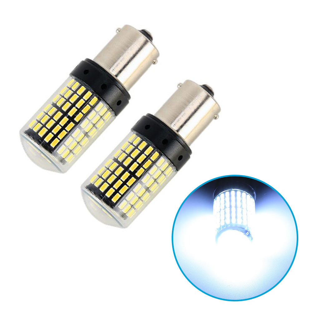 2X P21 or 5W BAY15D 1157 144SMD White LED Canbus Stop Tail Brake Light Bulbs.
