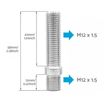M12 x 1.5 Wheel Stud Conversion Bolts Suitable for German Cars 58mm