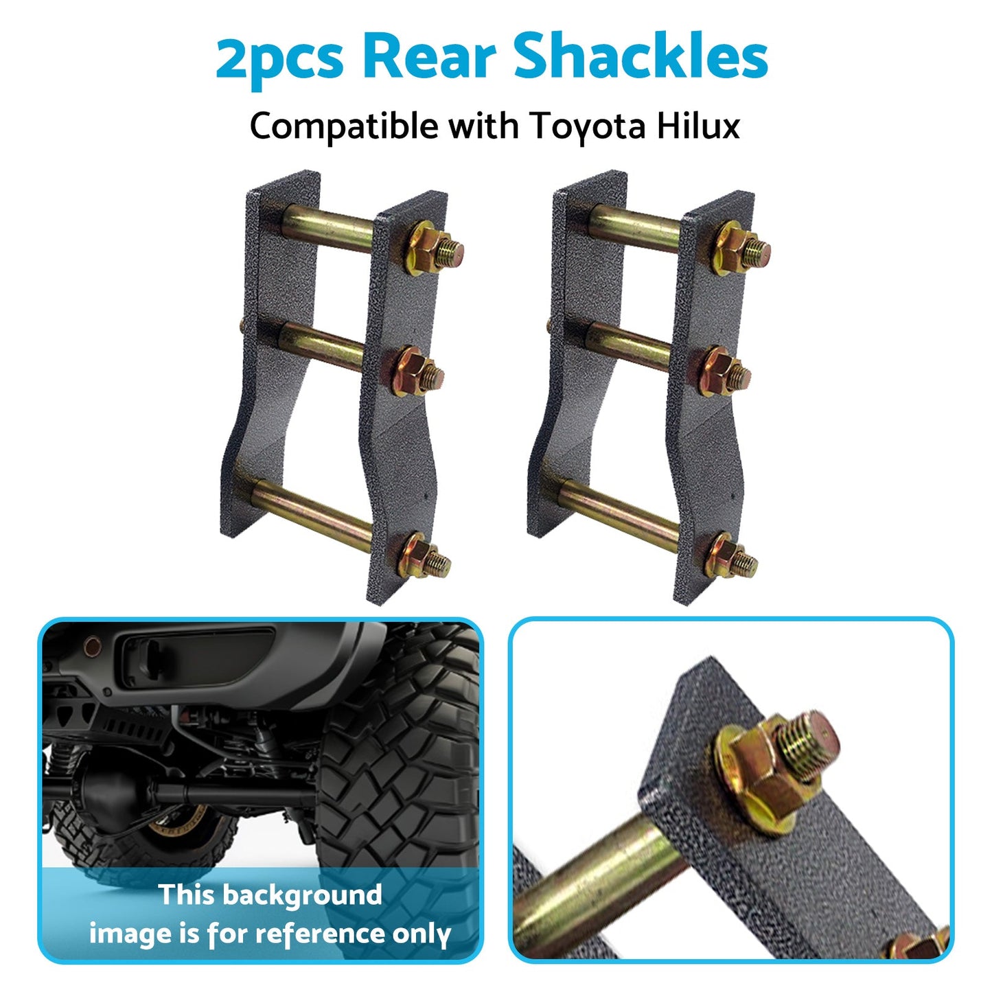2x Rear Extended Greasable Shackles 2 inch  50mm Lift Suitable For Toyota Hilux KUN26.
