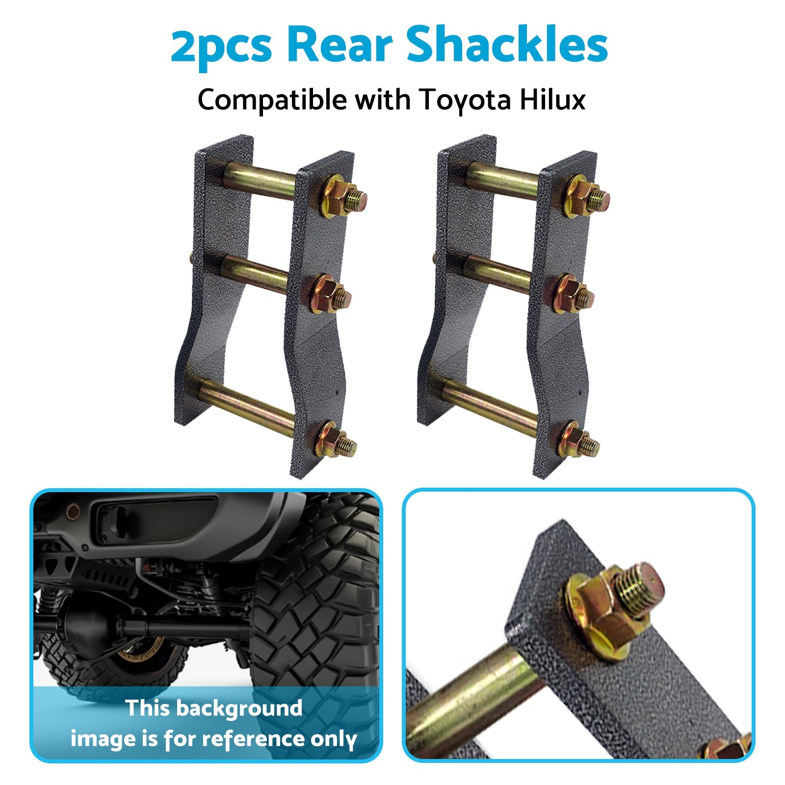 2x Rear Extended Greasable Shackles 2 inch  50mm Lift Suitable For Toyota Hilux KUN26.