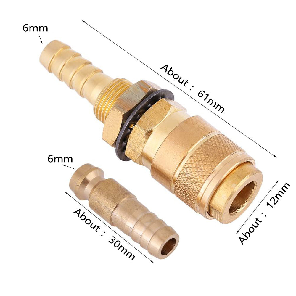 Female Quick Gas Connection with 6mm Barb for Argon and Water Suit Kemppi Unimig.