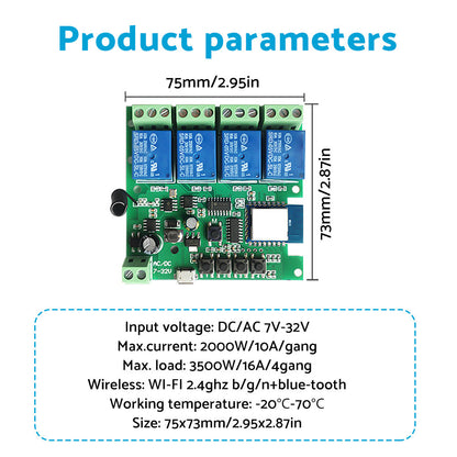 WIFI Bluetooth-compatible AC DC 4 Channel Relay Module Development Board.