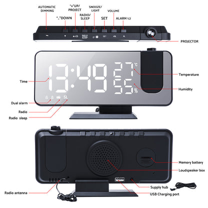 Projection on Ceiling Digital Dual Alarm Clock Bedroom Radio LED Big Screen.
