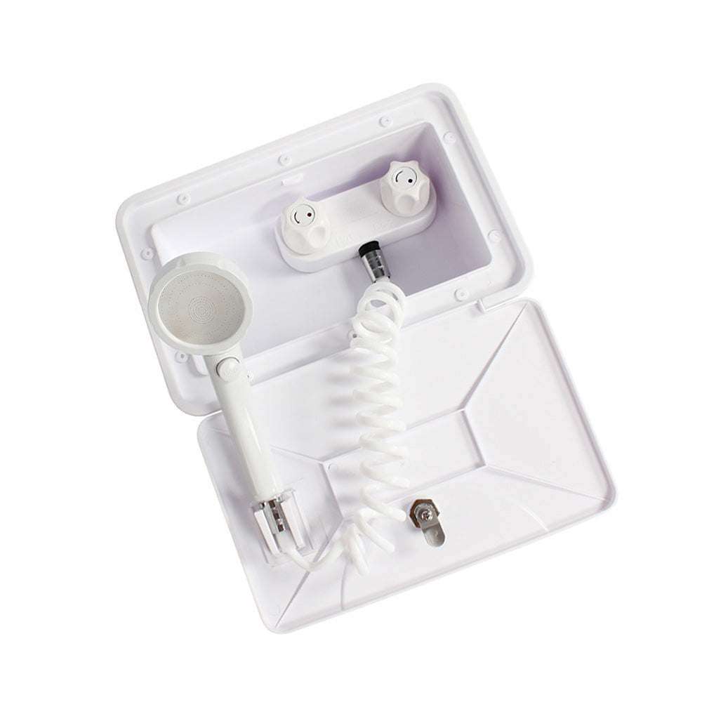 1 Set External RV Caravan Shower Box Exterior Faucet Camper Trailer Boat White.