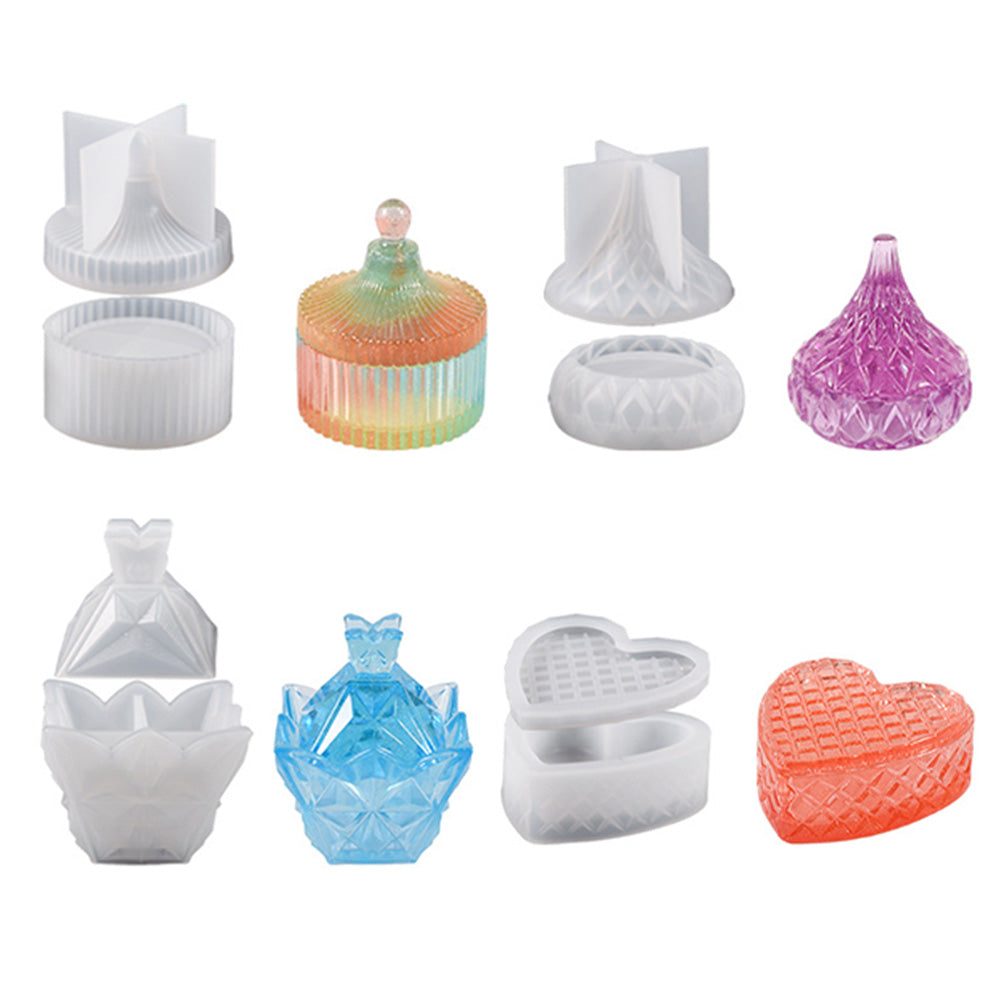 Silicone Epoxy Resin Mold Jewelry Storage Box Pyramid Trinket Heart Organizer.