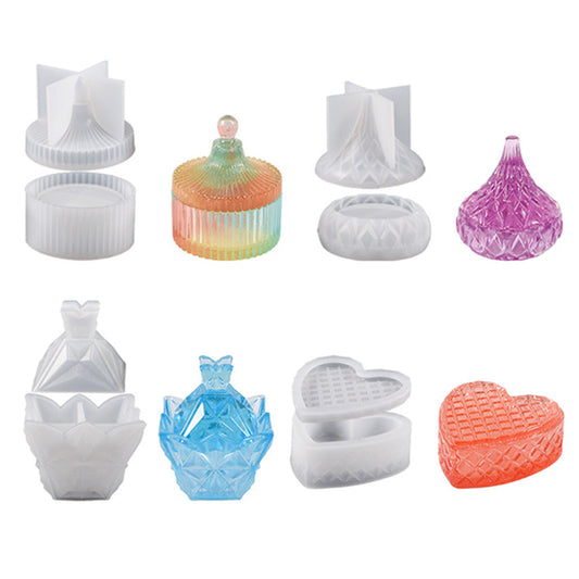 Silicone Epoxy Resin Mold Jewelry Storage Box Pyramid Trinket Heart Organizer.
