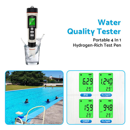 Portable 4 In 1 Hydrogen-Rich Test Pen PH ORP TEMP Water Quality Meter Tester.