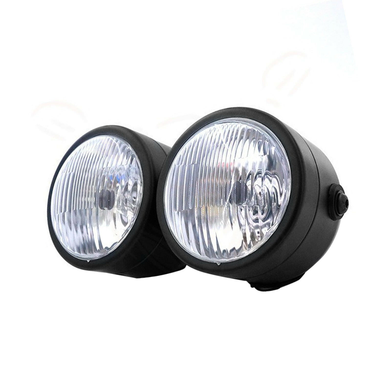 Black Twin Universal Headlight Dual Lamp Suitable For Motorcycle Street Fighter.