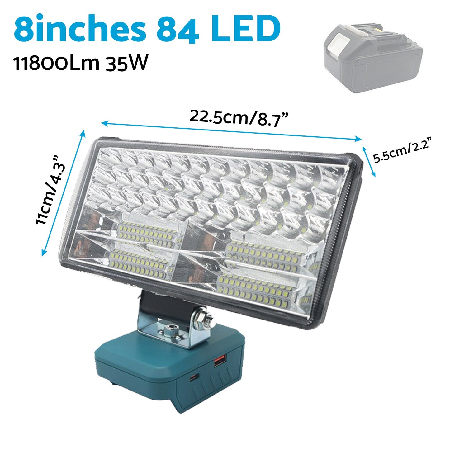 8in LED Work Light Suitable For Makita 18V Li-Ion Battery Workshop Flashlight.