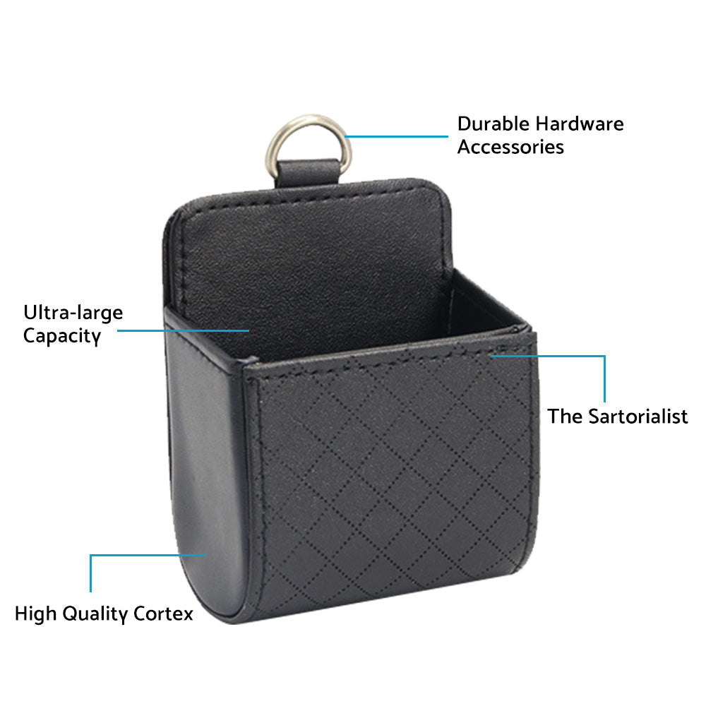 Car Organizer Bag Air Outlet Dashboard Hanging Leather Car Mobile Phone Holder.