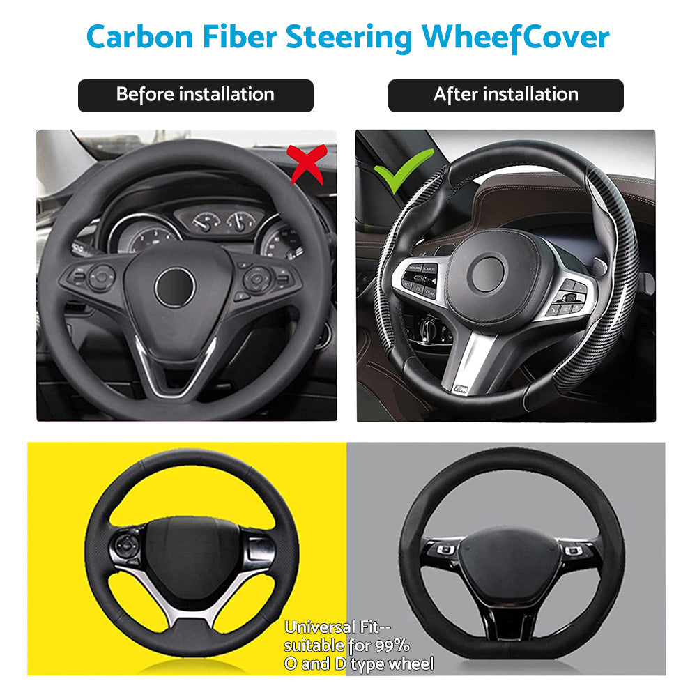 2x Black Carbon Fiber Steering Wheel Booster Non-Slip Cover Trim Accessories.