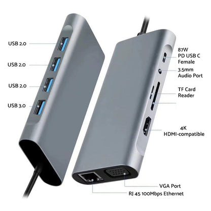 11-in-1 USB-C Hub Adapter with HDMI and USB 3.0 Ports Suitable For MacBook Pro & iPad Pro