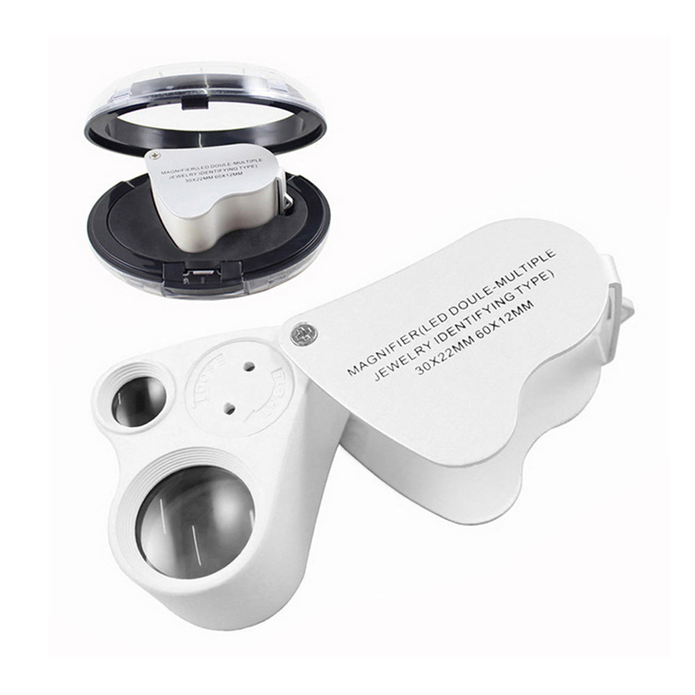 Jewelry Loupe Magnifier 30X 60X With LED Light 2 Lens Illuminated Loupe