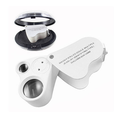 Jewelry Loupe Magnifier 30X 60X With LED Light 2 Lens Illuminated Loupe