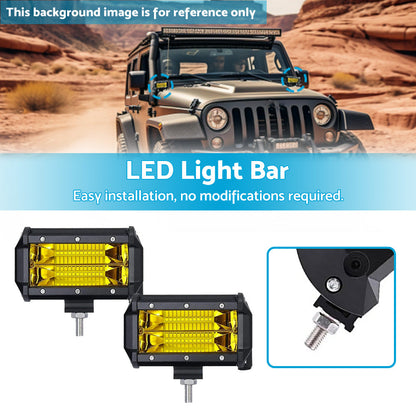 2x 5inch Flood LED Light Bar Offroad Work Driving Fog Lamp Yellow Cree Spread.