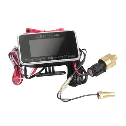 4-in-1 Car LCD Digital Gauge Suitable for Oil Pressure Voltage Water Temperature
