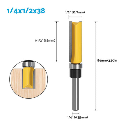 Flush Trim Router Bit Set 1/4 Inch Shank Top Bearing 4PCS Milling Cutter Kit