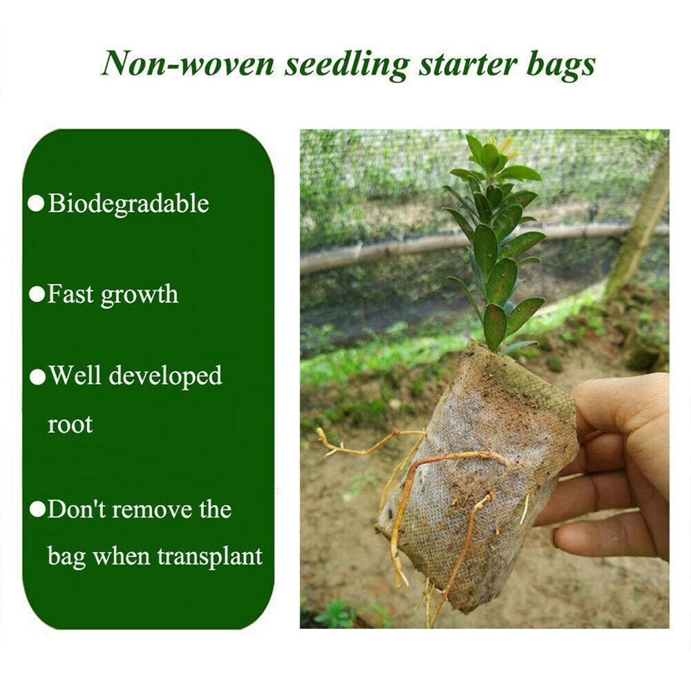200x Non-Woven Biodegradable Grow Bags Suitable for Plant Nursery Seedling