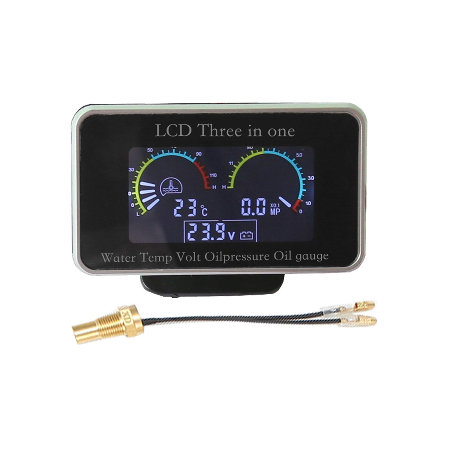 3-in-1 LCD Digital Gauge Suitable For Oil Pressure, Voltage & Water Temperature 12V / 24V Car & Truck.