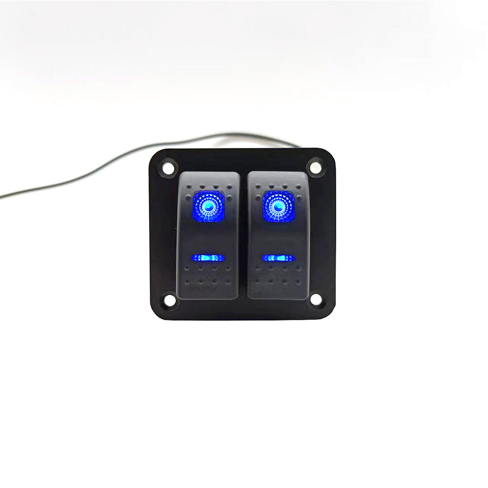 2 Gang Blue LED Light Rocker Switch Panel Dual LED Boat Car Waterproof.