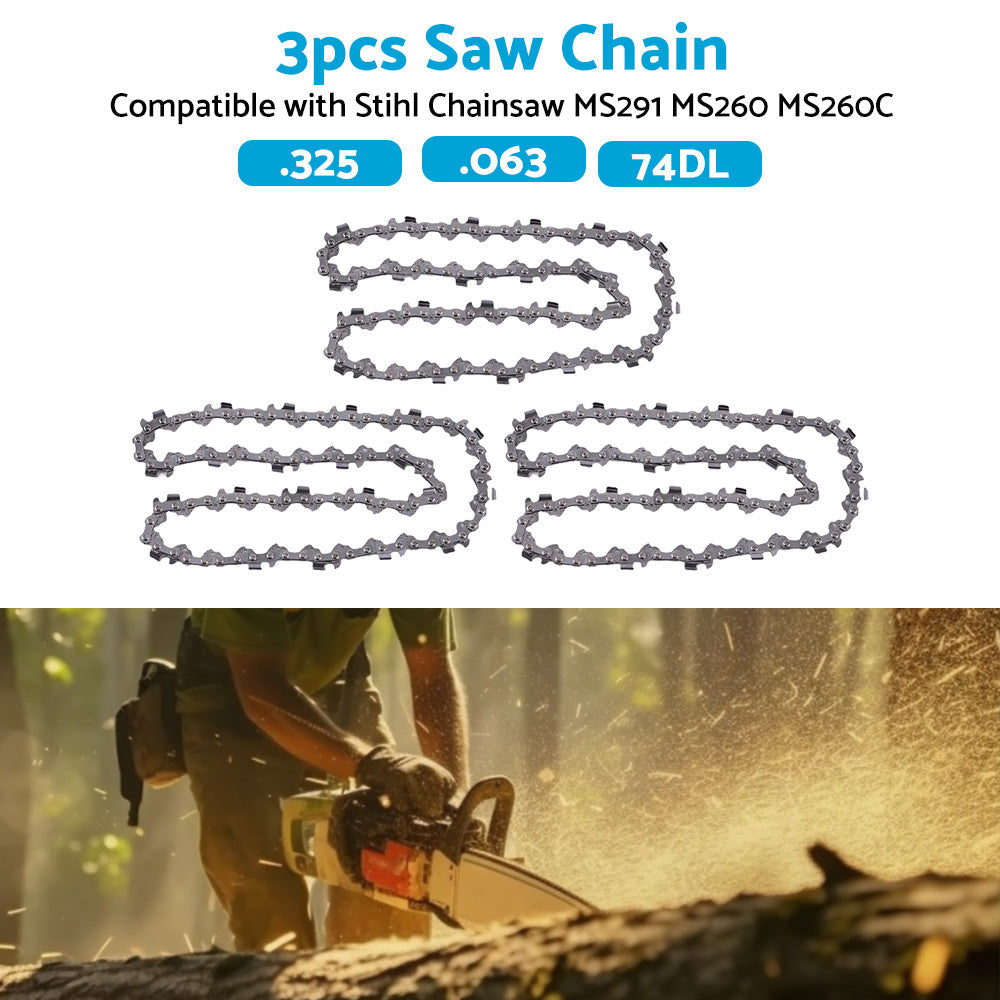 3PCS Chainsaw Chain 74DL 325. 063 Semi Chisel Suitable for 18 inch  Stihl MS291 MS260.