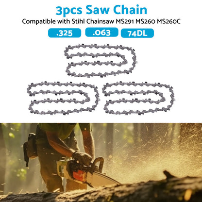 3PCS Chainsaw Chain 74DL 325. 063 Semi Chisel Suitable for 18 inch  Stihl MS291 MS260.