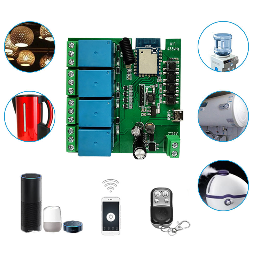 WIFI Bluetooth-compatible AC DC 4 Channel Relay Module Development Board.