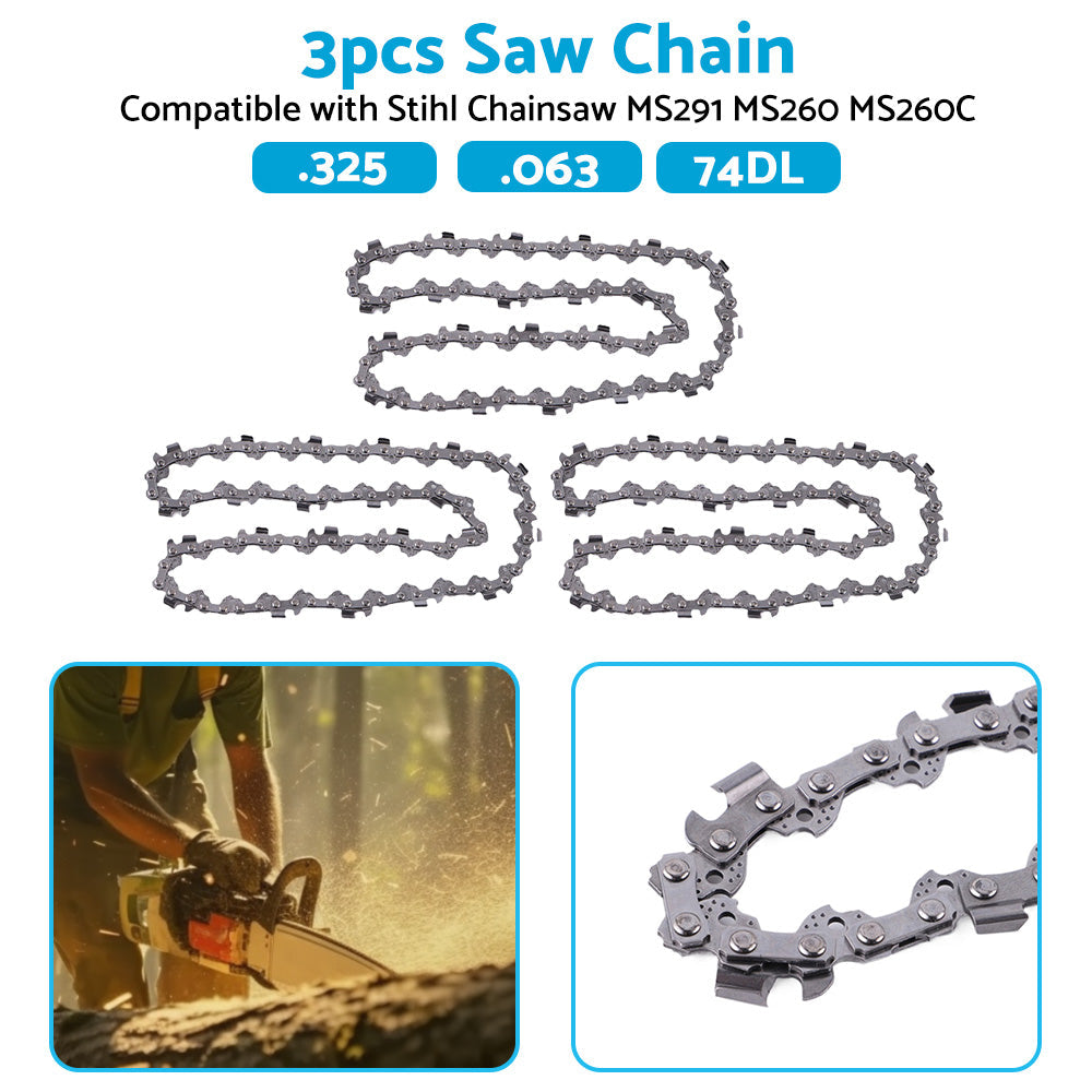 3PCS Chainsaw Chain 74DL 325. 063 Semi Chisel Suitable for 18 inch  Stihl MS291 MS260.