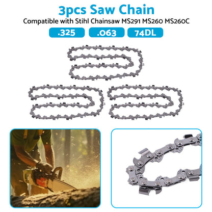 3PCS Chainsaw Chain 74DL 325. 063 Semi Chisel Suitable for 18 inch  Stihl MS291 MS260.