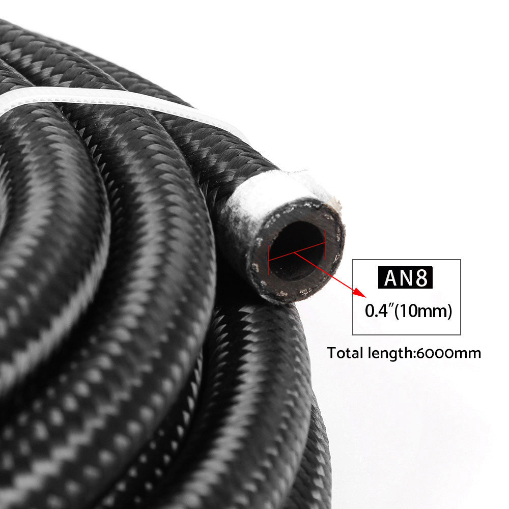 8AN E85 Stainless Steel Braided PTFE Fuel Line Hose Swivel Fittings Kit 20FT 6M.