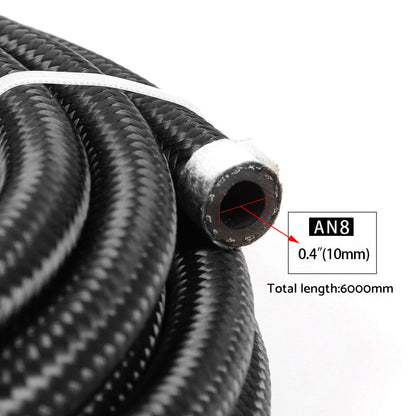 8AN E85 Stainless Steel Braided PTFE Fuel Line Hose Swivel Fittings Kit 20FT 6M.