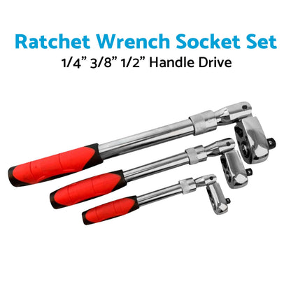 Ratchet Wrench Socket Set 3x 1/4", 3/8", 1/2" Drive Handle 72-Tooth Quick Release