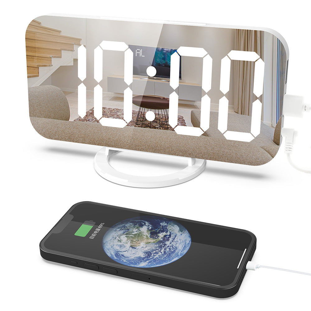 Digital Alarm Clock with Mirror LED Display Suitable For Wall & Bedroom, Snooze Function, Dim Mode.