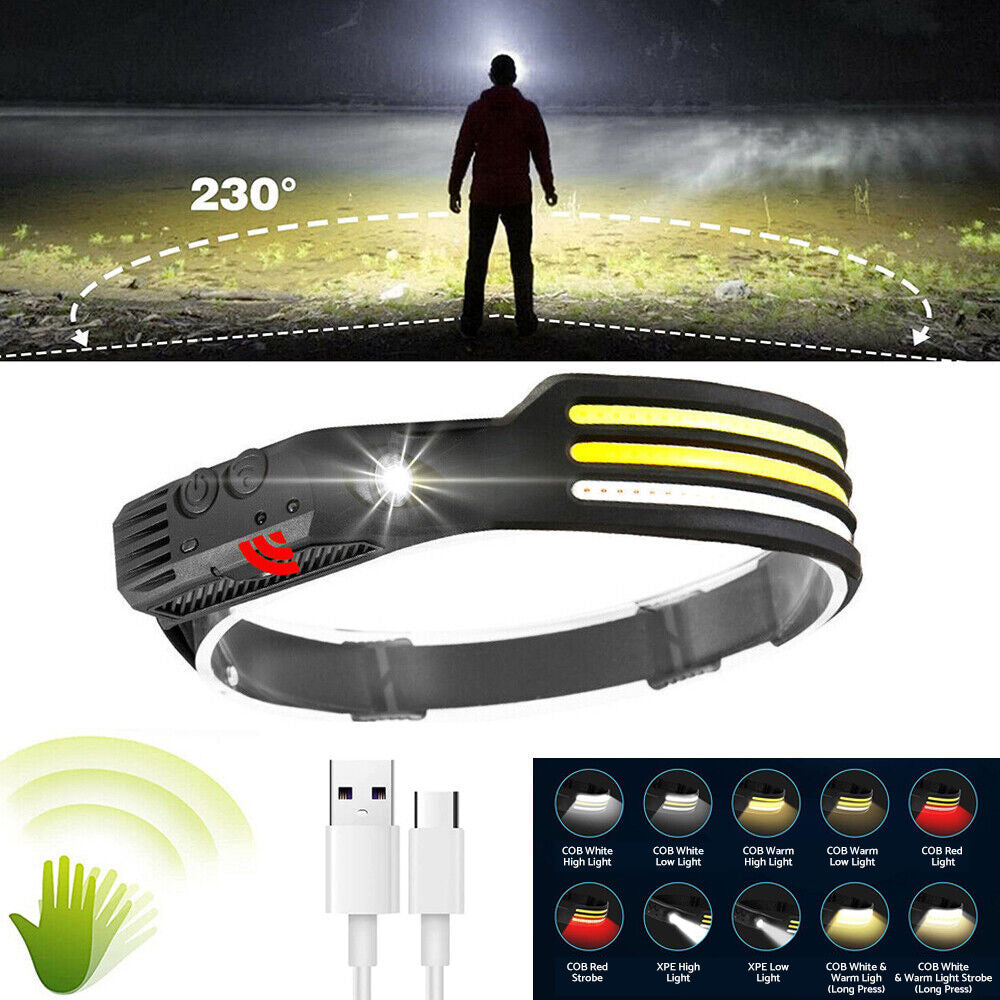 230 Angle LED Headlamp Rechargeable Super Bright Head Torch Headlight Suitable For Outdoor Use.