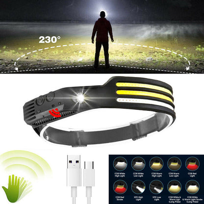 230 Angle LED Headlamp Rechargeable Super Bright Head Torch Headlight Suitable For Outdoor Use.