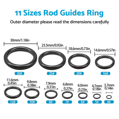 Ceramic Fishing Rod Guide Rings Repair Kit 160PCS 3.7mm-30mm Wear-Resistant