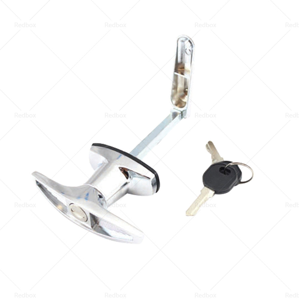 2 Set Chrome Rear Fixing T Handle Lock W or  Key For Trailer Caravan Canopy Toolbox.