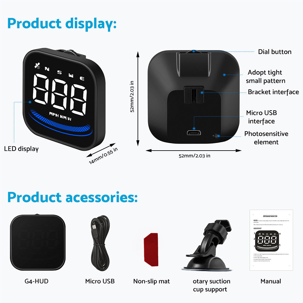 Digital Speedometer GPS HUD Head-Up Display Suitable for Car With MPH Overspeed