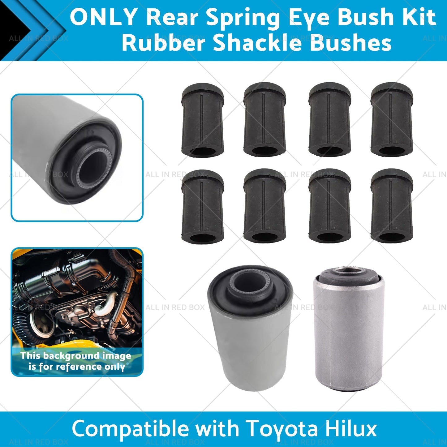 Rear Spring Eye Bush Kit Rubber Shackle Bushes Suitable for 91-04 Toyota Hilux.