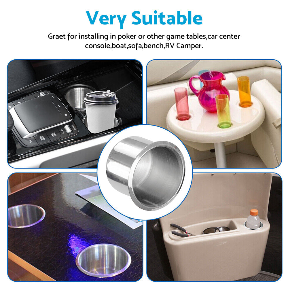 2x Stainless Steel Cup Drink Holder Suitable For Marine, Car, Truck, Camper, RV & Boat