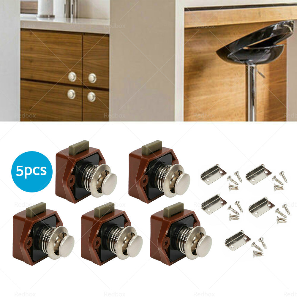 5x Push Button Latch Knob Catch Lock For Drawer Cupboard Door Caravan Cabinet.