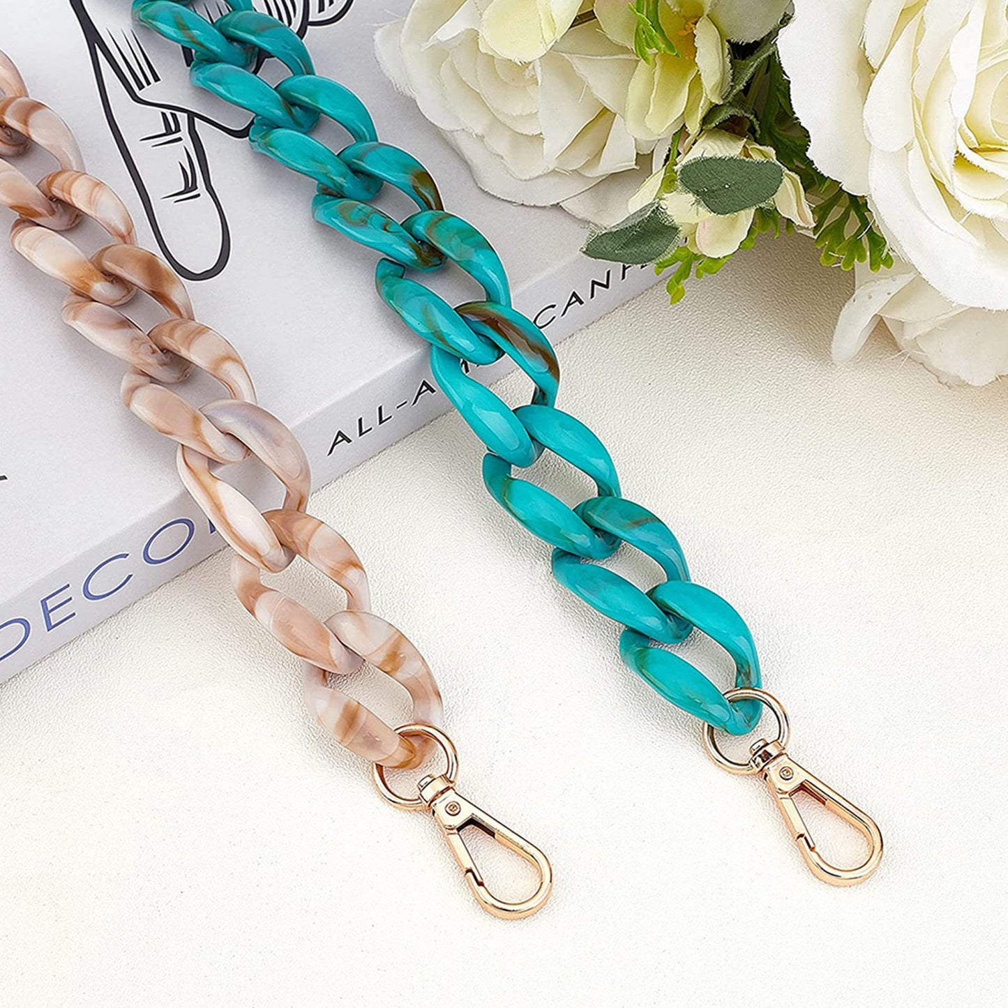 2PCS Resin Purse Chain Handle Acrylic Bag Strap Detachable Purse Clutches Handle.